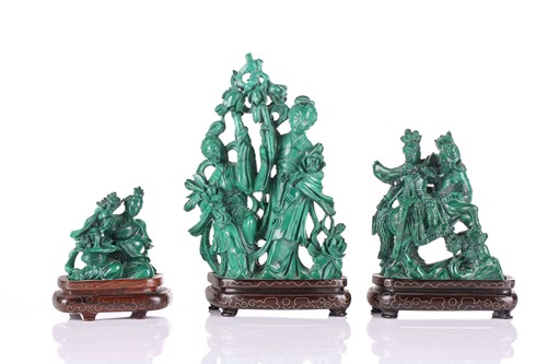 Lot 243 - A Chinese malachite figure group, 20th century,...