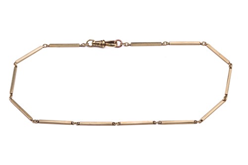 Lot 202 - A bar link chain with a swivel clasp, yellow...