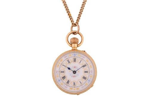 Lot 313 - An open-face fob pocket watch, with a keyless...