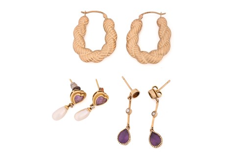 Lot 67 - Three pairs of earrings; to include a pair of...