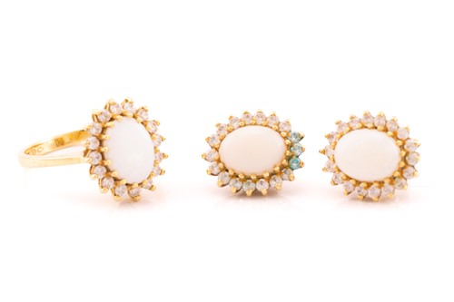 Lot 320 - An opal cluster ring and a pair of matching...