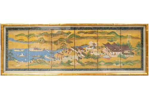 Lot 535A - A Japanese six panel low screen, Byobu, Edo,...