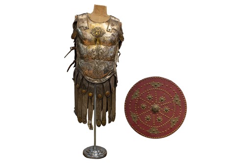 Lot 604 - A partial suit of film prop Roman armour in...