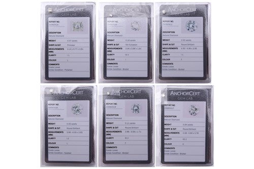 Lot 24 - Six loose diamonds with Anchor Cert...