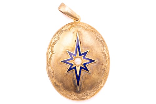 Lot 300 - A Victorian enamel and pearl locket, the cover...