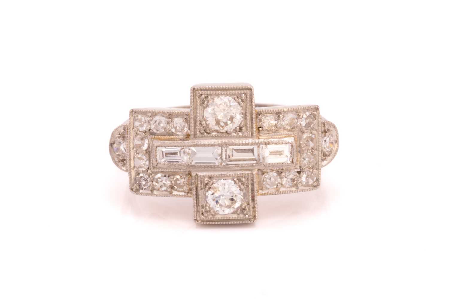 Lot 92 - A French Art Deco diamond ring, centred with a...