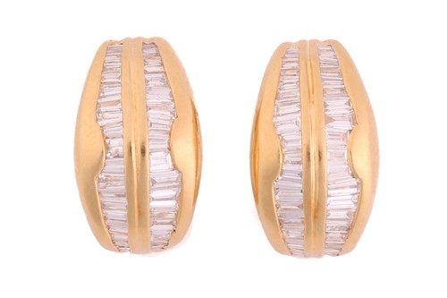 Lot 125 - A pair of diamond hoop earrings, each...