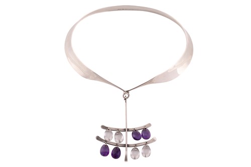 Lot 370 - Georg Jensen - 'Neck Ring' with quartz and...
