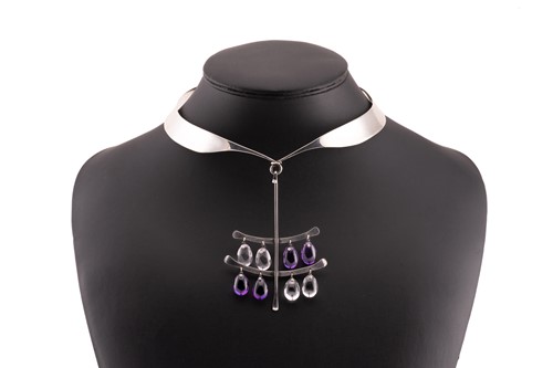 Lot 370 - Georg Jensen - 'Neck Ring' with quartz and...