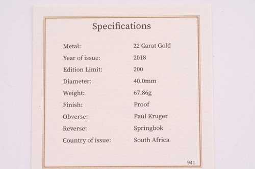 Lot 188 - A 2018 South Africa Mint 2 oz Proof Gold...
