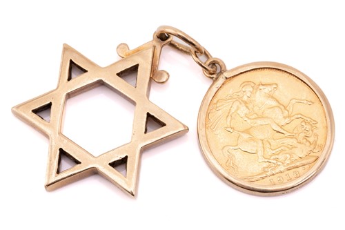 Lot 53 - A 9ct gold Star of David pendant, 3cm in...