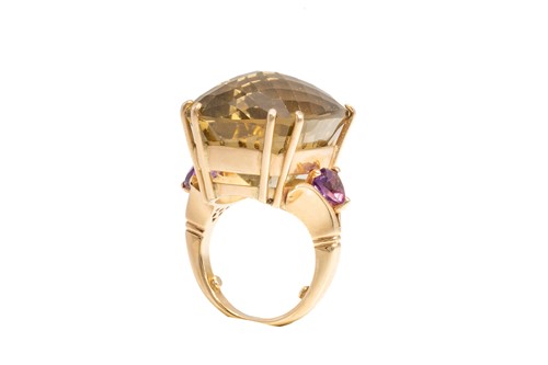 Lot 151 - A large citrine and amethyst cocktail ring,...