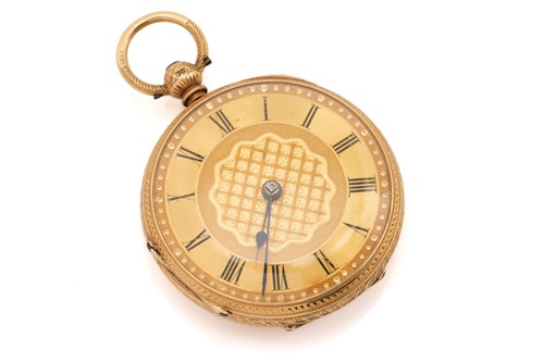 Lot 399 - An 18ct yellow gold open face pocket watch,...
