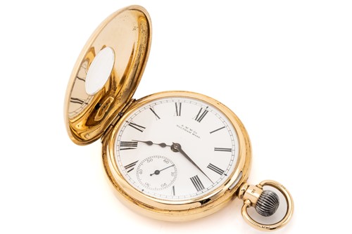 Lot 401 - A Waltham 18ct yellow gold half hunter pocket...