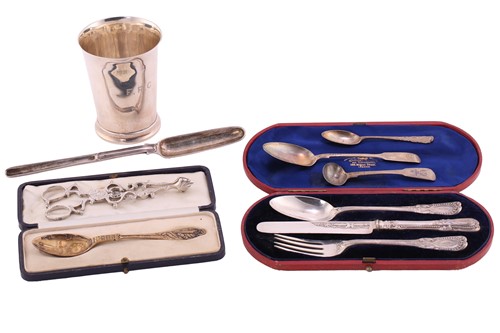 Lot 487 - A silver beaker; a George III marrow scoop,...