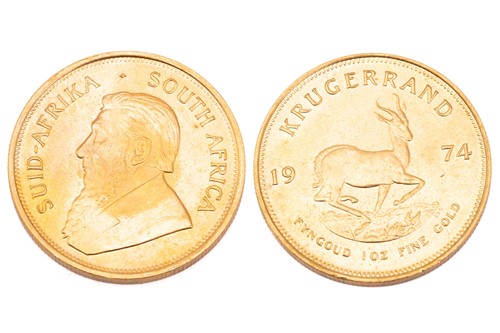 Lot 359 - A 1oz 22ct gold South Africa Krugerrand, 1974