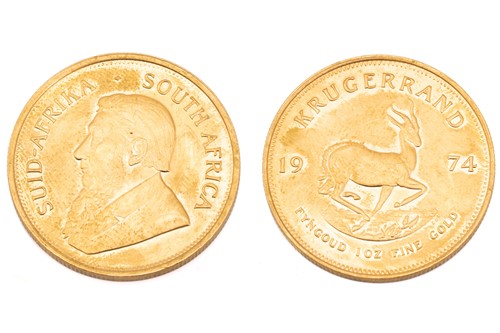 Lot 346 - A 1oz 22ct gold South Africa Krugerrand, 1974