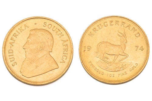 Lot 347 - A 1oz 22ct gold South Africa Krugerrand, 1974