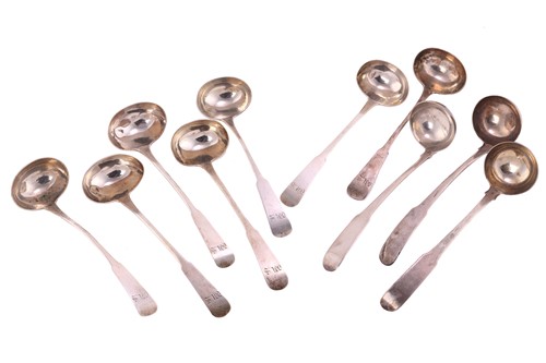 Lot 503 - A set of seven fiddle pattern sauce ladles,...
