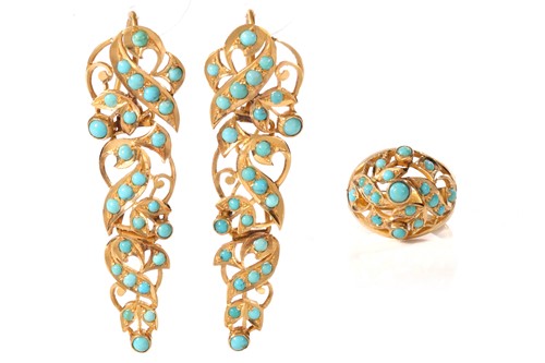 Lot 233 - A pair of turquoise drop earrings and a...