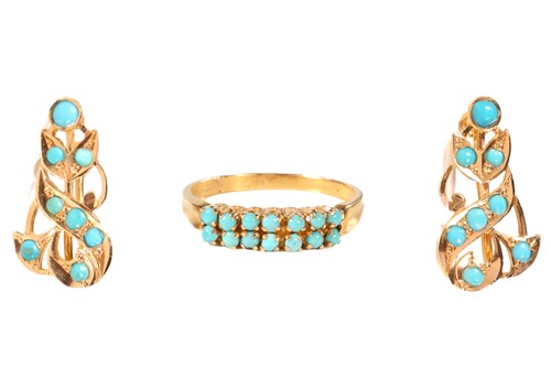 Lot 275 - A pair of yellow metal turquoise earrings and...