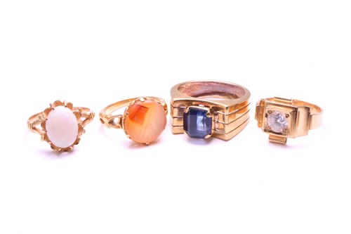 Lot 4 - Four gem-set rings, including an Aqeeq ring...