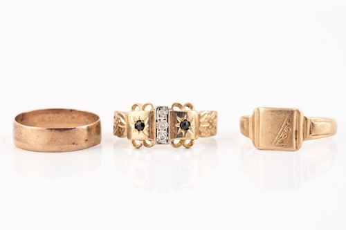 Lot 157 - Five gem-set rings in 9ct gold and another; to...