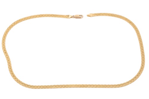 Lot 228 - A yellow metal herringbone chain necklace,...