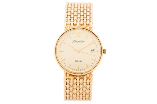 Lot 445 - A 9ct gold Sovereign wristwatch, the gilt dial...