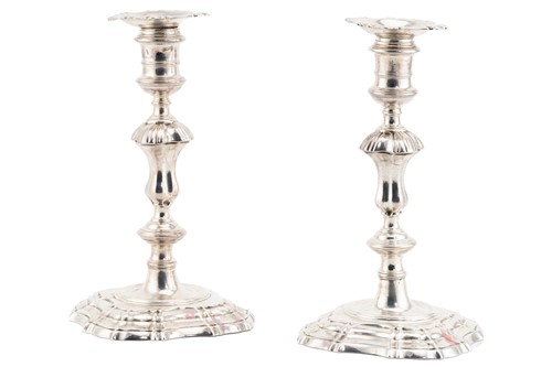 Lot 493 - A matched pair of George II/III cast silver...