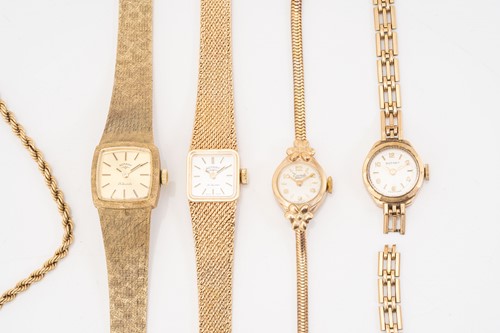 Lot 158 - Four lady's 9ct watches, a chrome watch, a...
