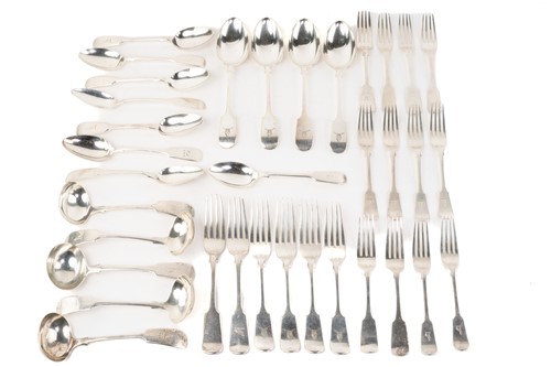 Lot 455 - A part canteen of silver fiddle pattern...