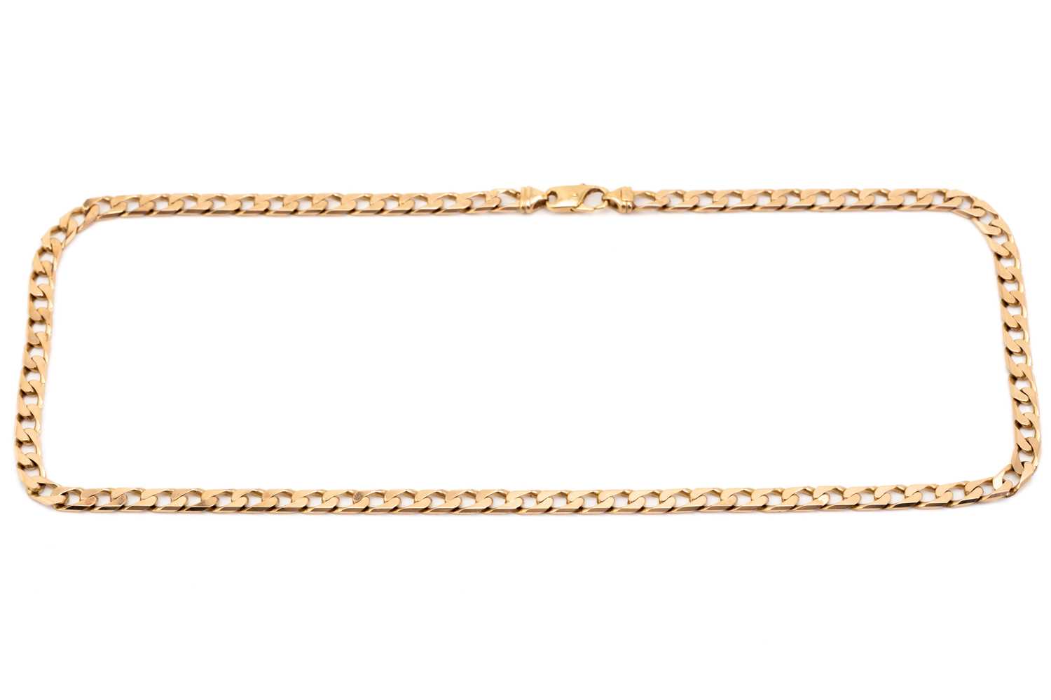 Lot 159 - A 9ct gold flat angular curb link chain,...