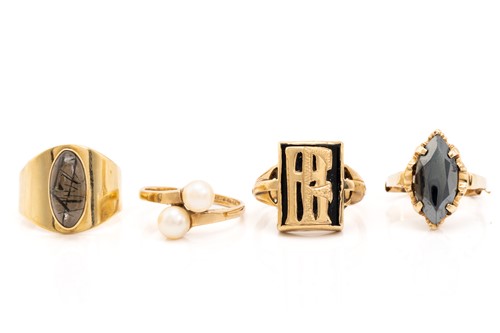 Lot 36 - Four gem-set rings; including a pearl...