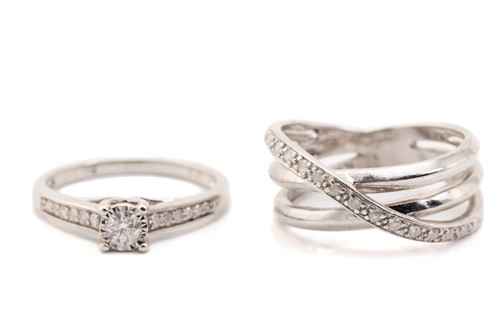 Lot 241 - A 9ct white gold diamond ring, set with a...