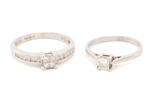 Lot 172 - Two diamond set rings, featuring illusion/claw...