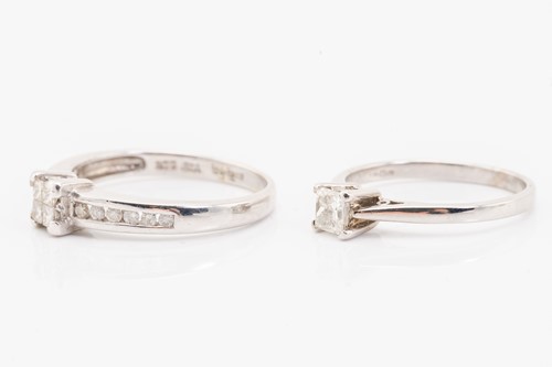 Lot 172 - Two diamond set rings, featuring illusion/claw...