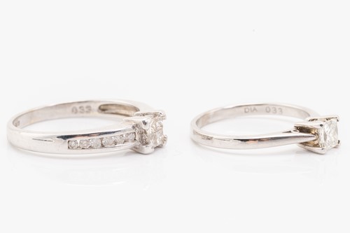 Lot 172 - Two diamond set rings, featuring illusion/claw...