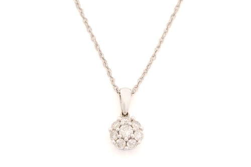 Lot 202 - A diamond set cluster pendant and chain,...