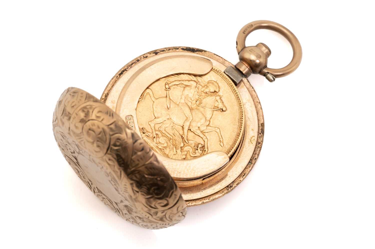 Lot 73 - A 9ct gold sovereign case with a Victorian...