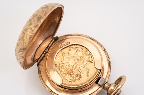 Lot 73 - A 9ct gold sovereign case with a Victorian...