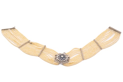 Lot 110 - A Belle Époque diamond, sapphire and seed...