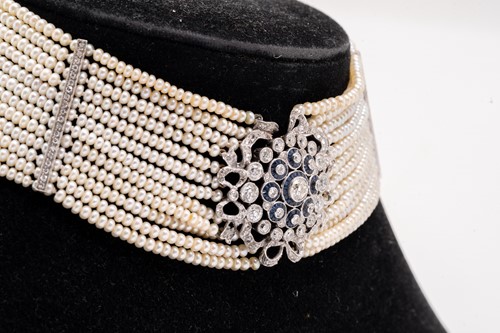 Lot 110 - A Belle Époque diamond, sapphire and seed...
