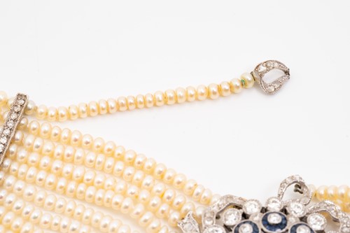 Lot 110 - A Belle Époque diamond, sapphire and seed...
