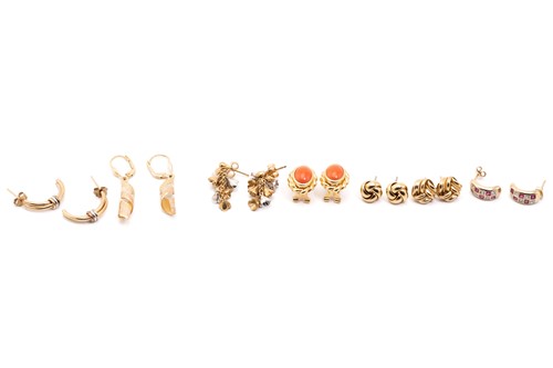 Lot 309 - A collection of seven pairs of earrings in...