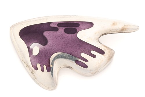 Lot 338 - Georg Jensen - an enamel brooch, with purple...