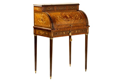 Lot 171 - A Louis XVI style marble topped king bureau de...