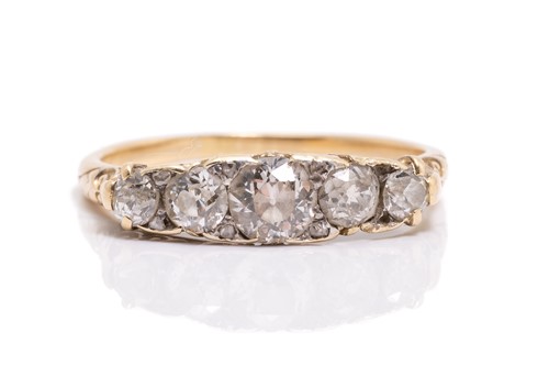 Lot 25 - A five-stone diamond half-hoop ring,...