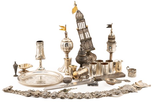 Lot 509 - Of Judaica interest; Six turquoise-set kiddish...