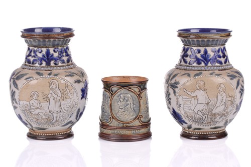 Lot 118 - A pair of Doulton Lambeth stoneware vases, by...